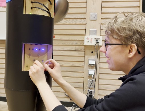 Pontus Rapp working with a custom Arduino-based physical controller